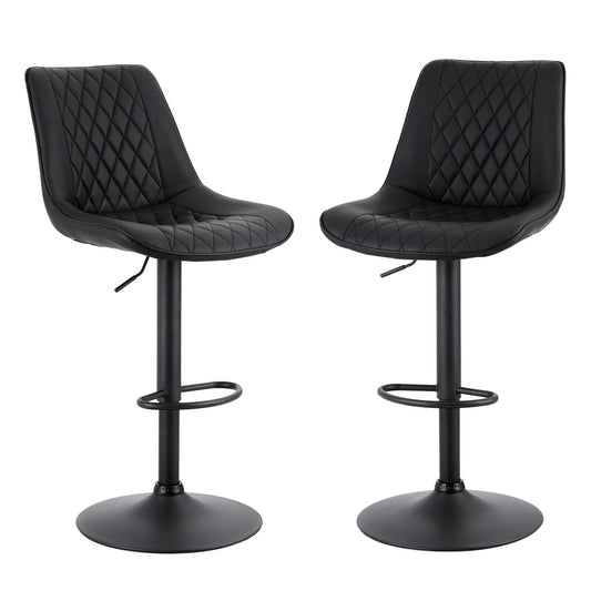 Artiss 2x Bar Stools Kitchen Swivel Gas Lift Counter Chair Diamond Leather Black-0