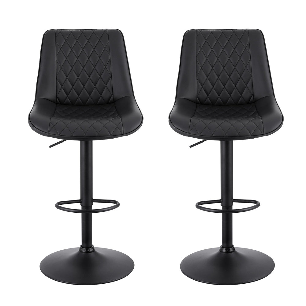 Artiss 2x Bar Stools Kitchen Swivel Gas Lift Counter Chair Diamond Leather Black-2
