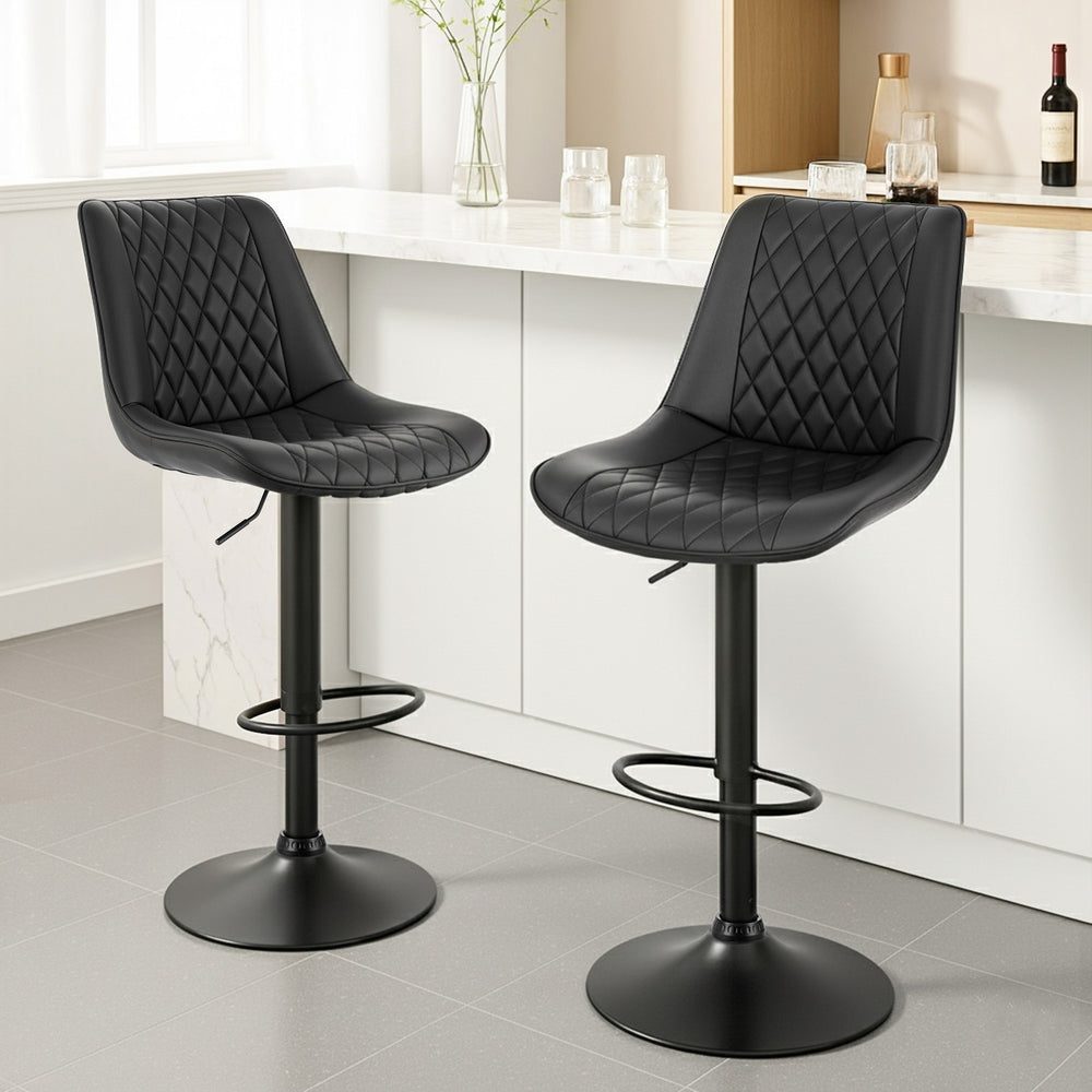 Artiss 2x Bar Stools Kitchen Swivel Gas Lift Counter Chair Diamond Leather Black-6
