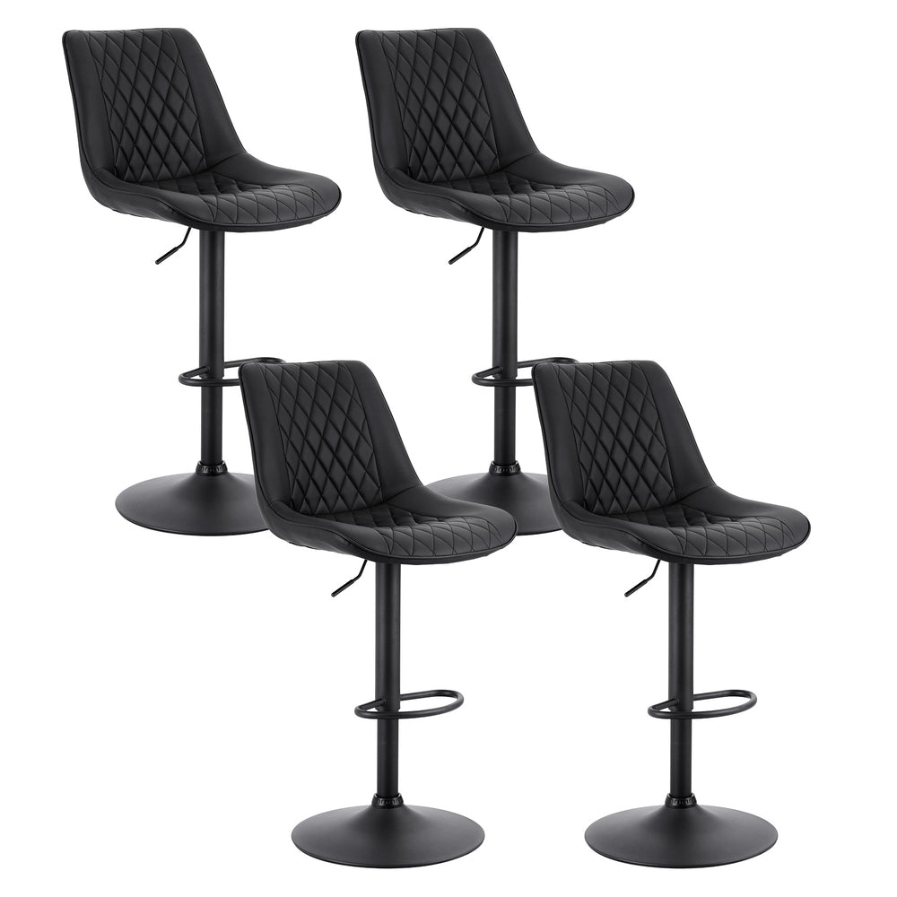 Artiss 4x Bar Stools Kitchen Swivel Gas Lift Counter Chair Diamond Leather Black-0
