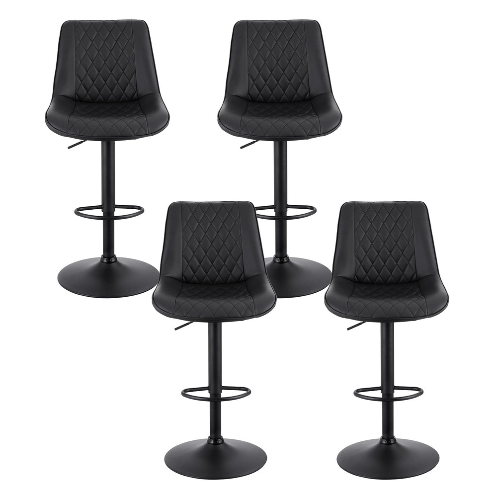Artiss 4x Bar Stools Kitchen Swivel Gas Lift Counter Chair Diamond Leather Black-2