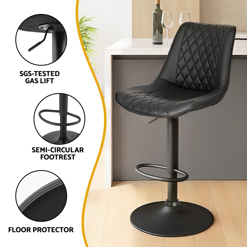 Artiss 4x Bar Stools Kitchen Swivel Gas Lift Counter Chair Diamond Leather Black-5