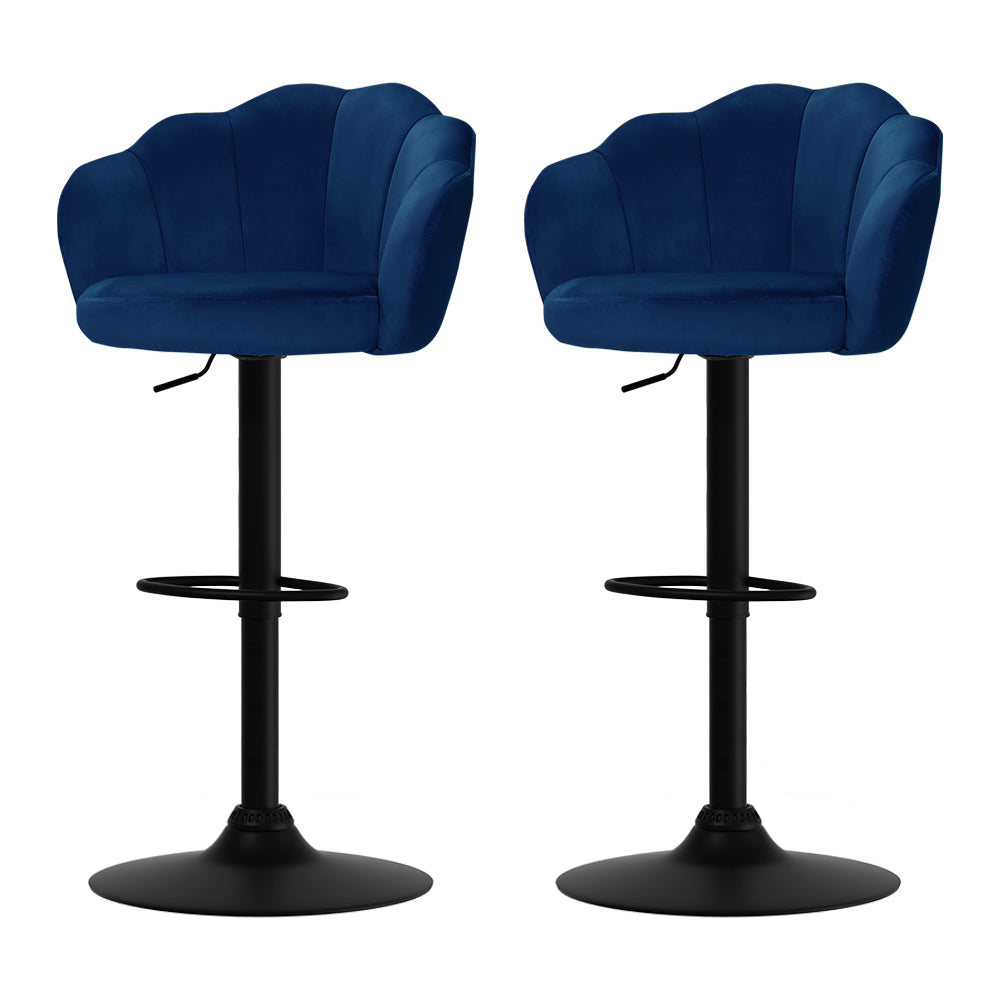 Artiss 2x Bar Stools Gas Lift Velvet Blue-0