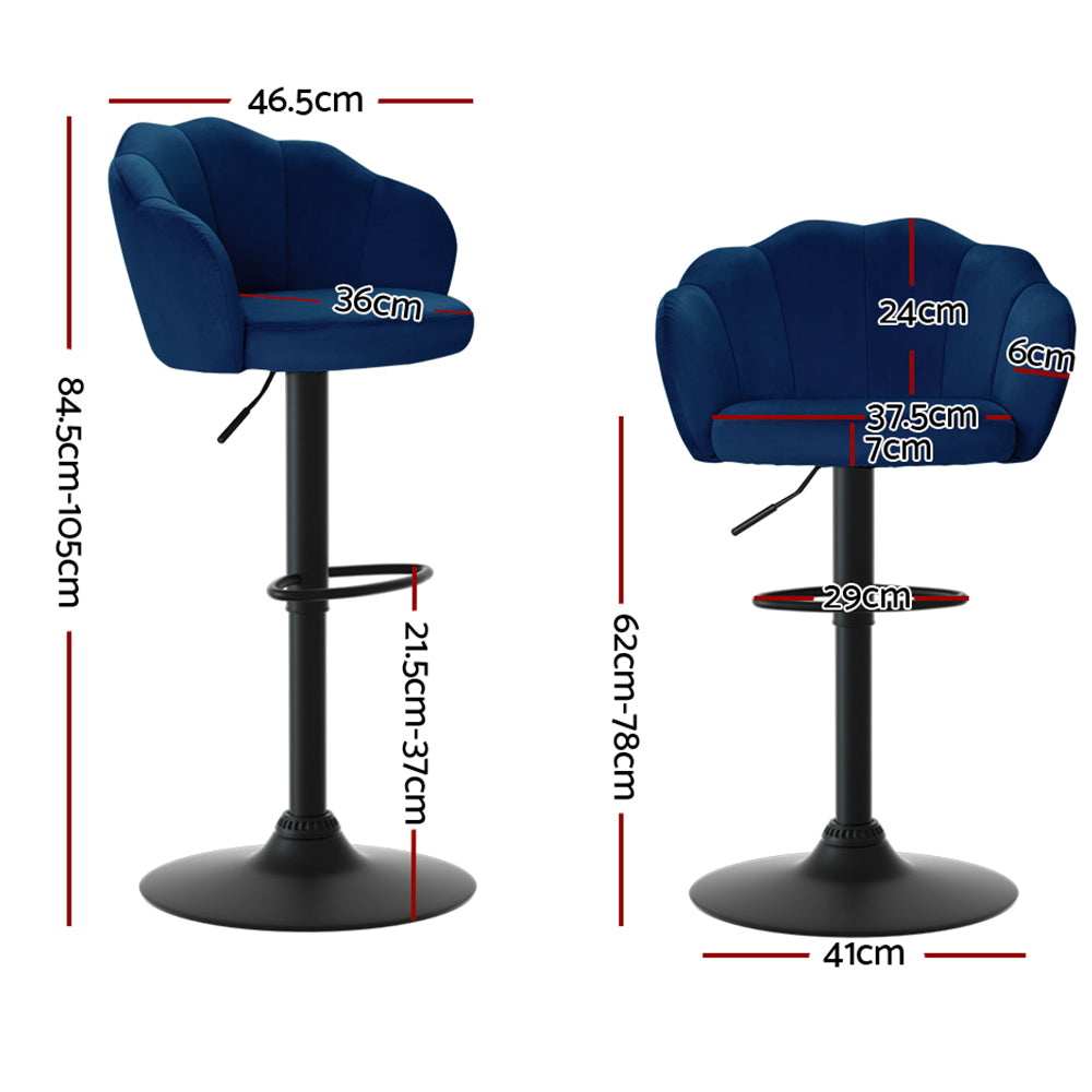 Artiss 2x Bar Stools Gas Lift Velvet Blue-1