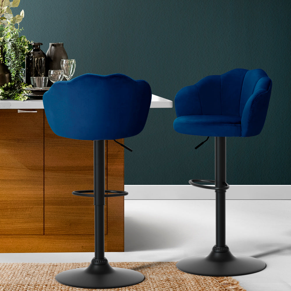 Artiss 2x Bar Stools Gas Lift Velvet Blue-7