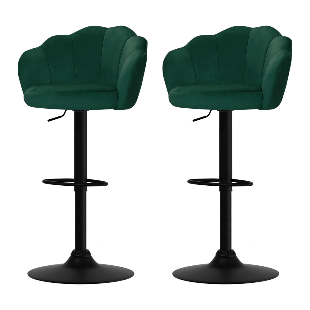 Artiss 2x Bar Stools Gas Lift Velvet Green-0