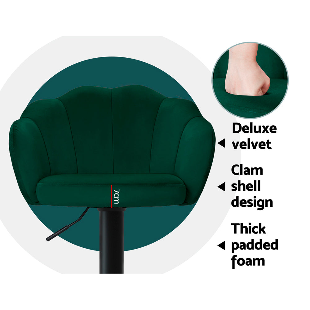 Artiss 2x Bar Stools Gas Lift Velvet Green-6