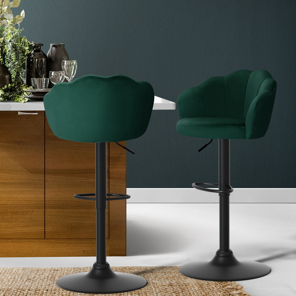 Artiss 2x Bar Stools Gas Lift Velvet Green-7