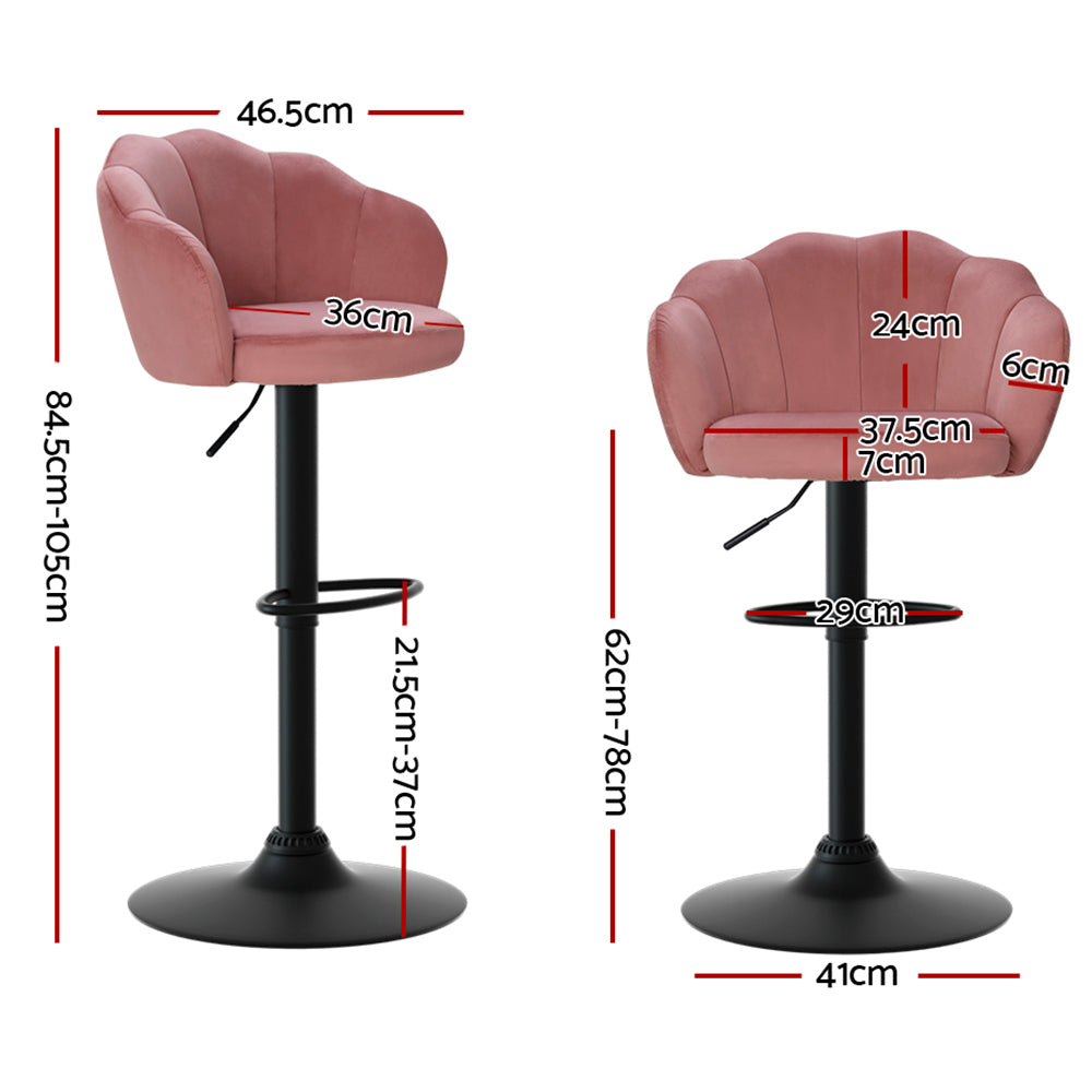 Artiss 2x Bar Stools Gas Lift Velvet Pink-1