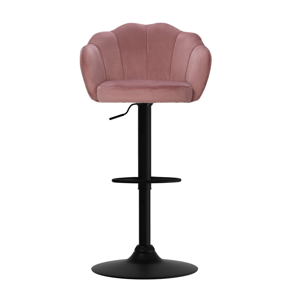 Artiss 2x Bar Stools Gas Lift Velvet Pink-2