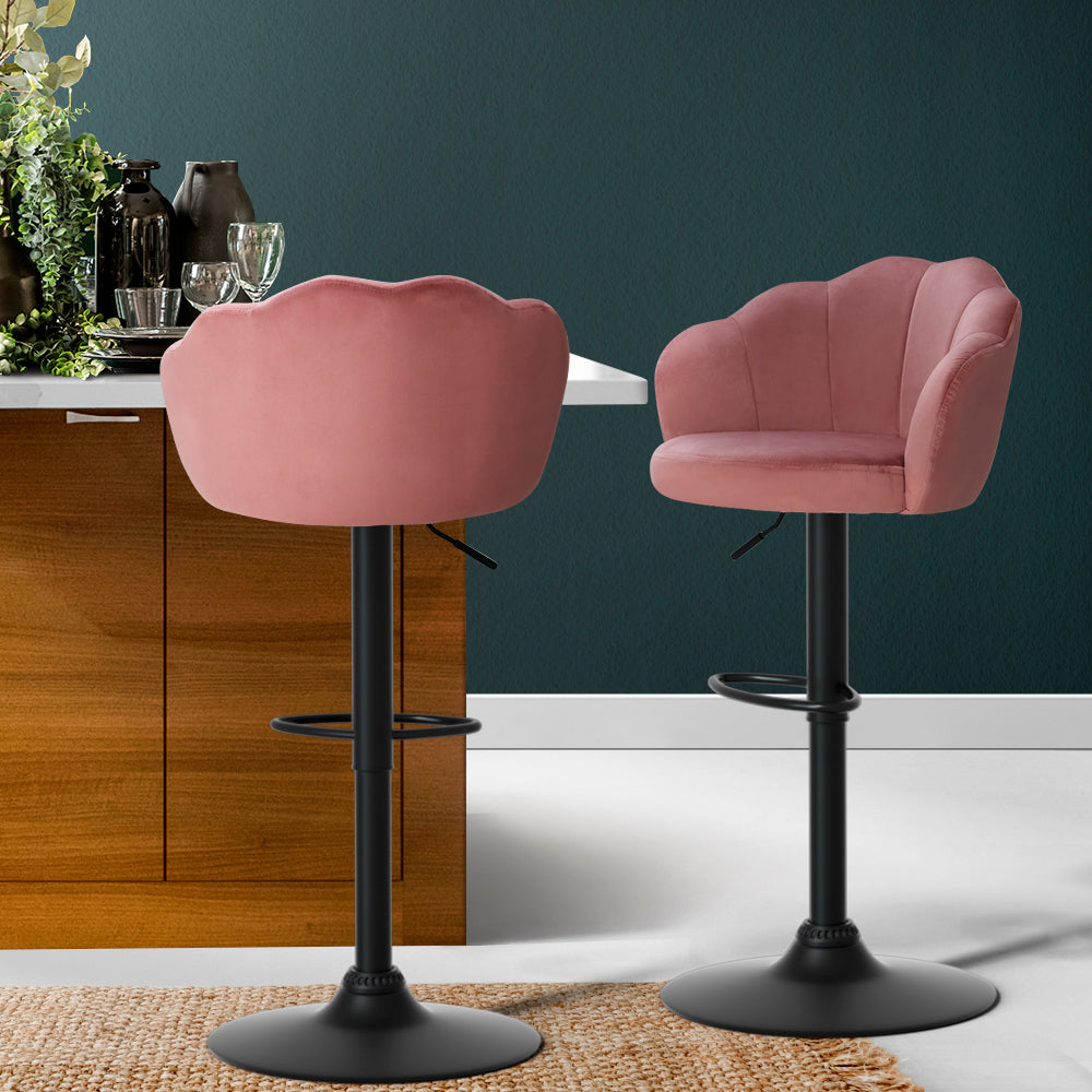 Artiss 2x Bar Stools Gas Lift Velvet Pink-7