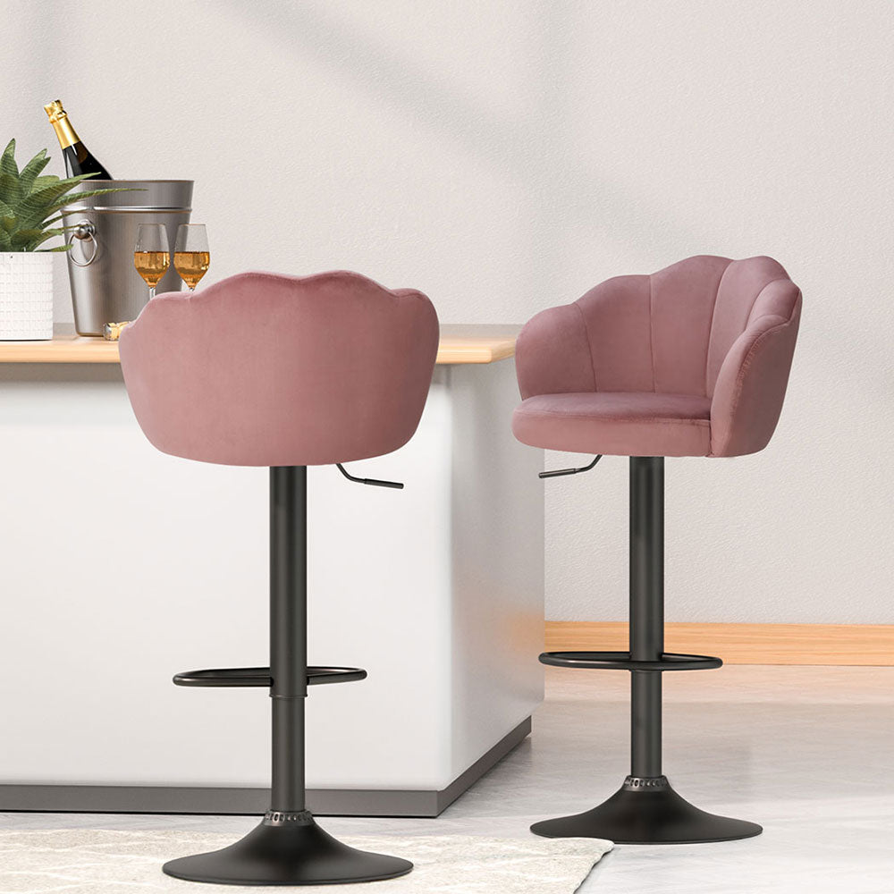 Artiss 4x Bar Stools Gas Lift Velvet Pink-6