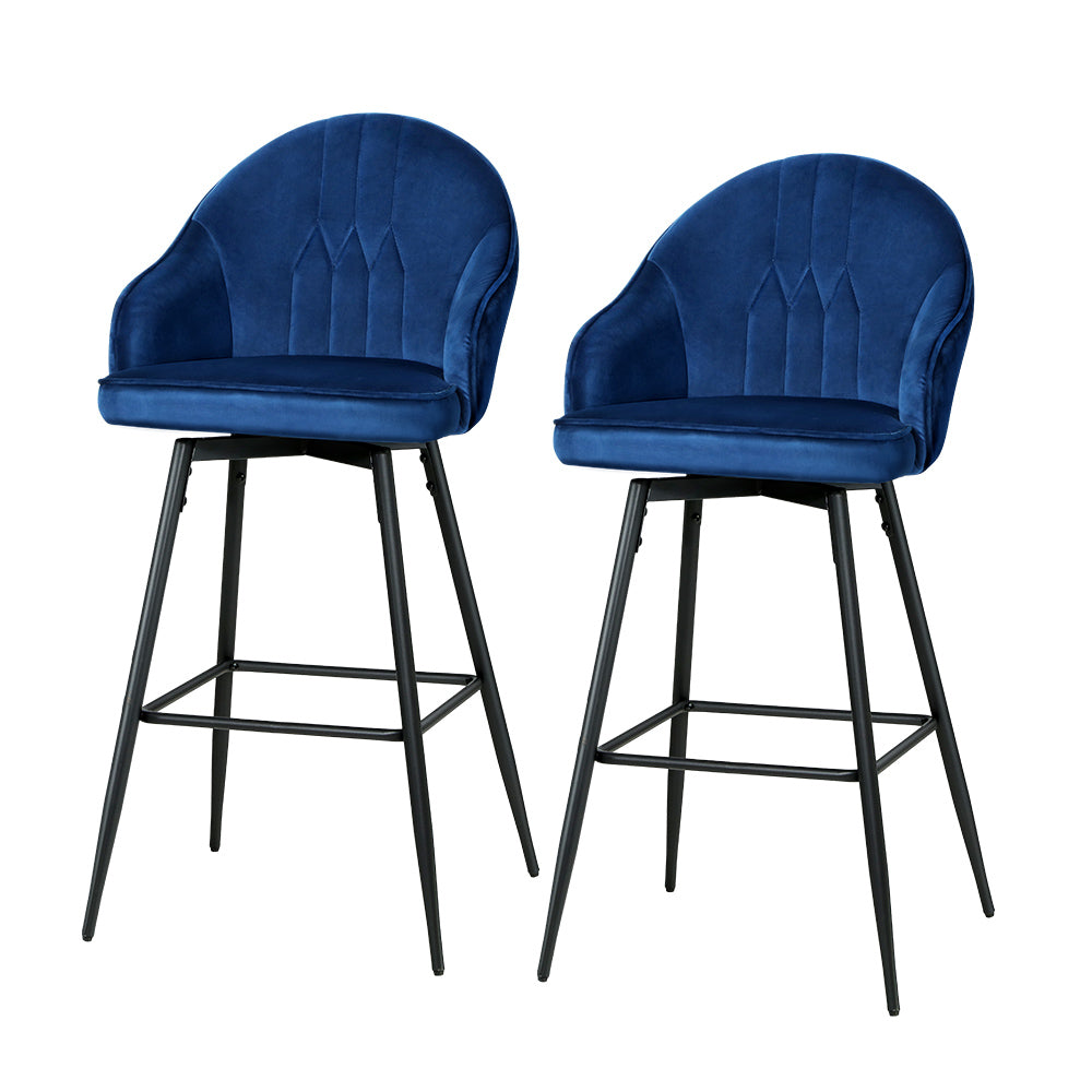 Artiss 2x Bar Stools Velvet Swivel Metal Legs Blue-0