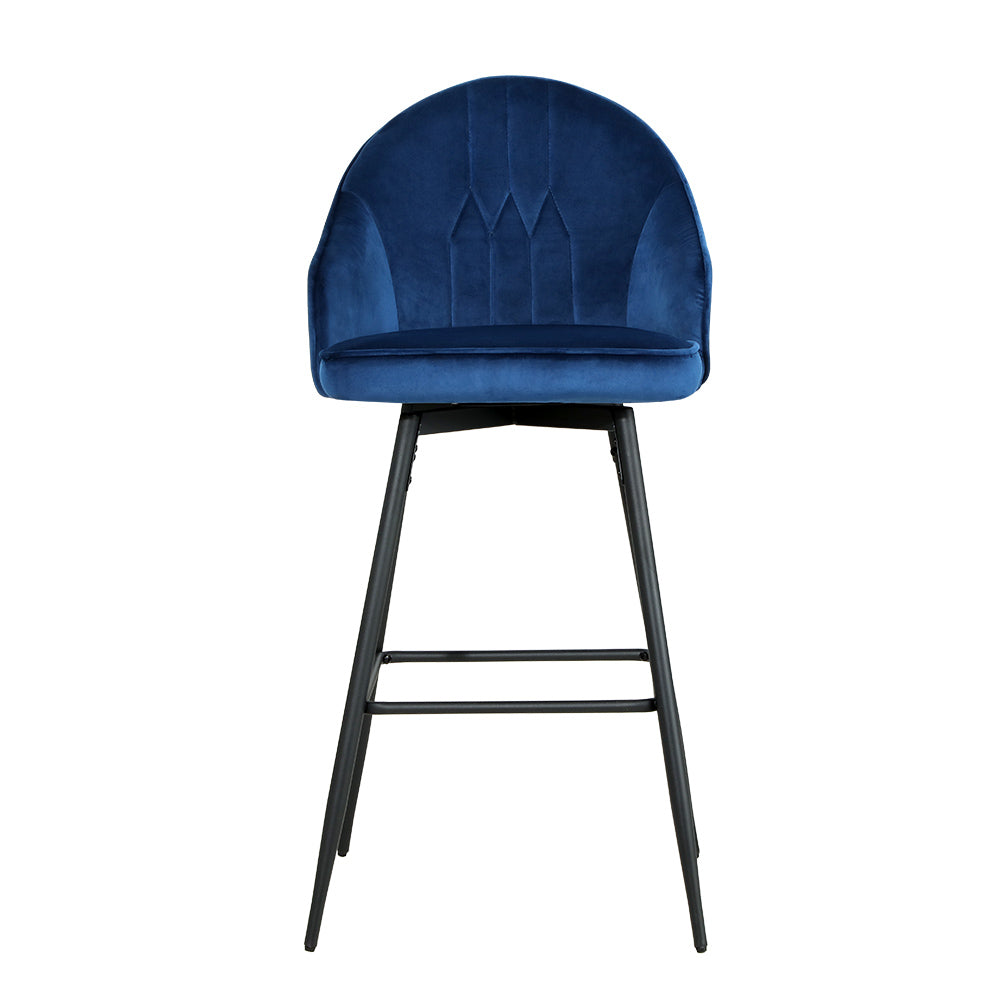 Artiss 2x Bar Stools Velvet Swivel Metal Legs Blue-2