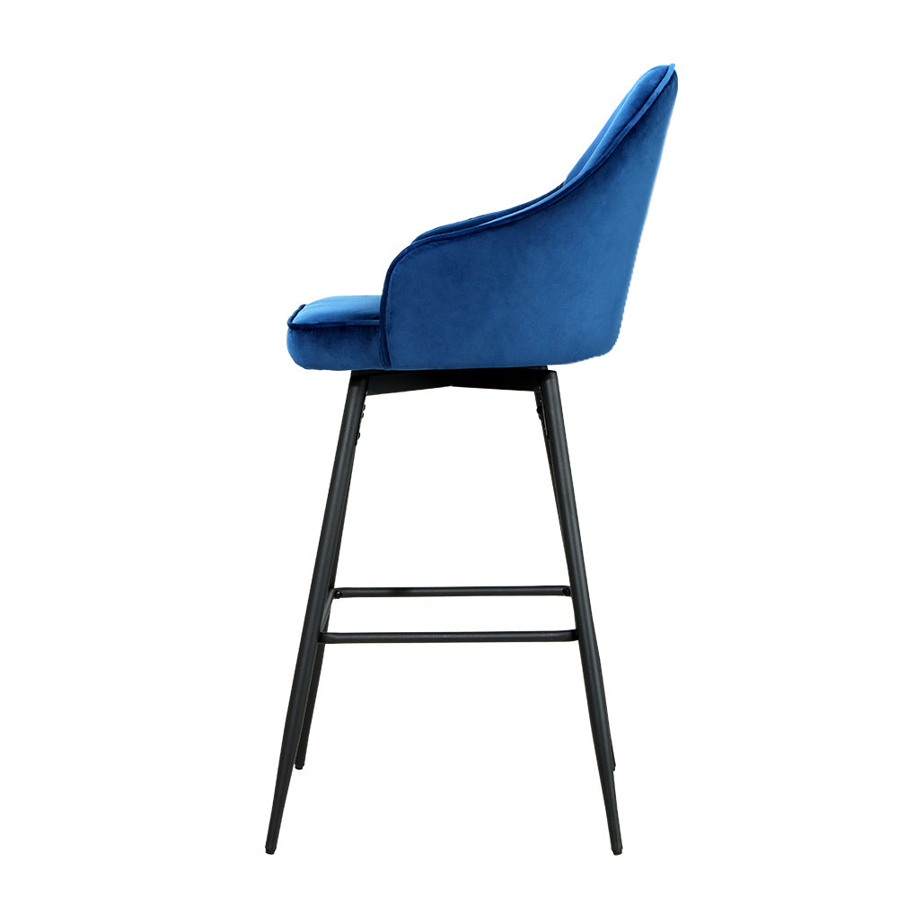 Artiss 2x Bar Stools Velvet Swivel Metal Legs Blue-3