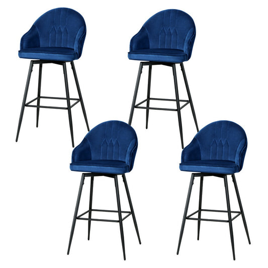 Artiss 4x Bar Stools Velvet Swivel Metal Legs Blue-0