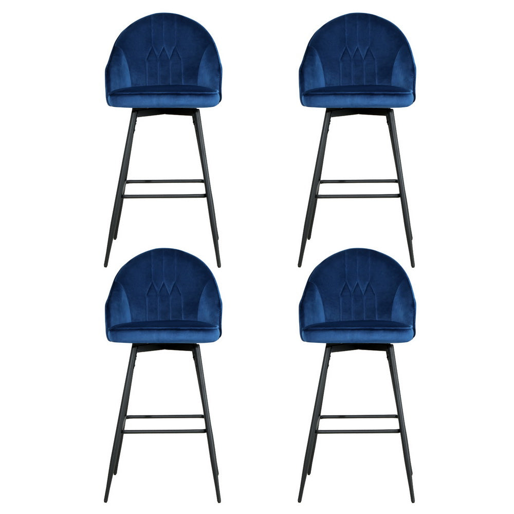 Artiss 4x Bar Stools Velvet Swivel Metal Legs Blue-2