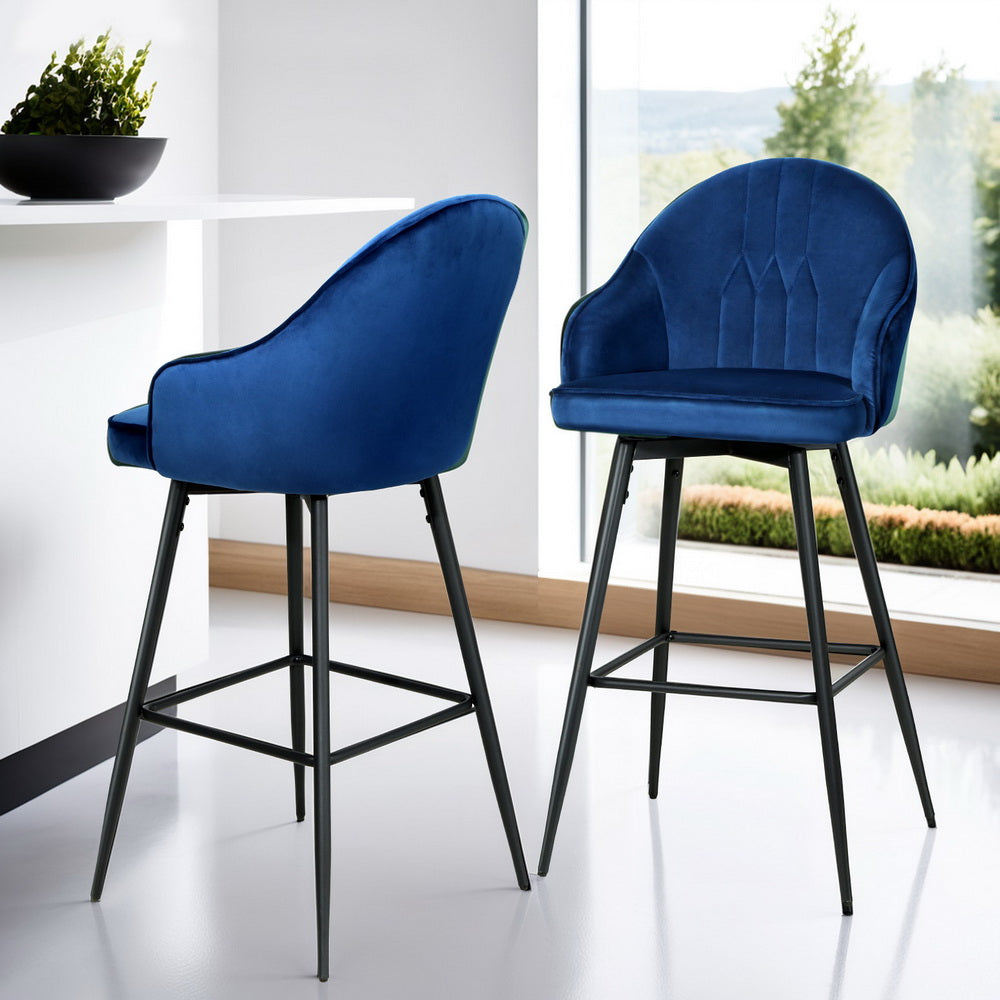 Artiss 4x Bar Stools Velvet Swivel Metal Legs Blue-6