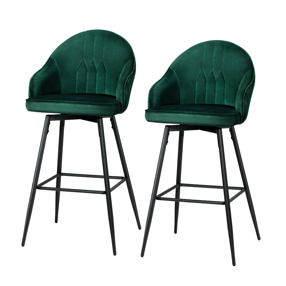 Artiss 2x Bar Stools Velvet Swivel Metal Legs Green-0