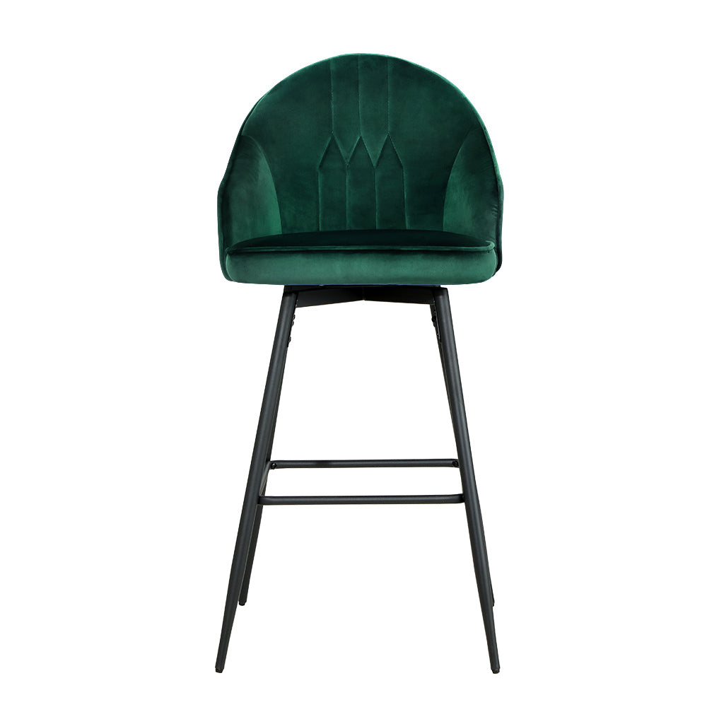 Artiss 2x Bar Stools Velvet Swivel Metal Legs Green-2