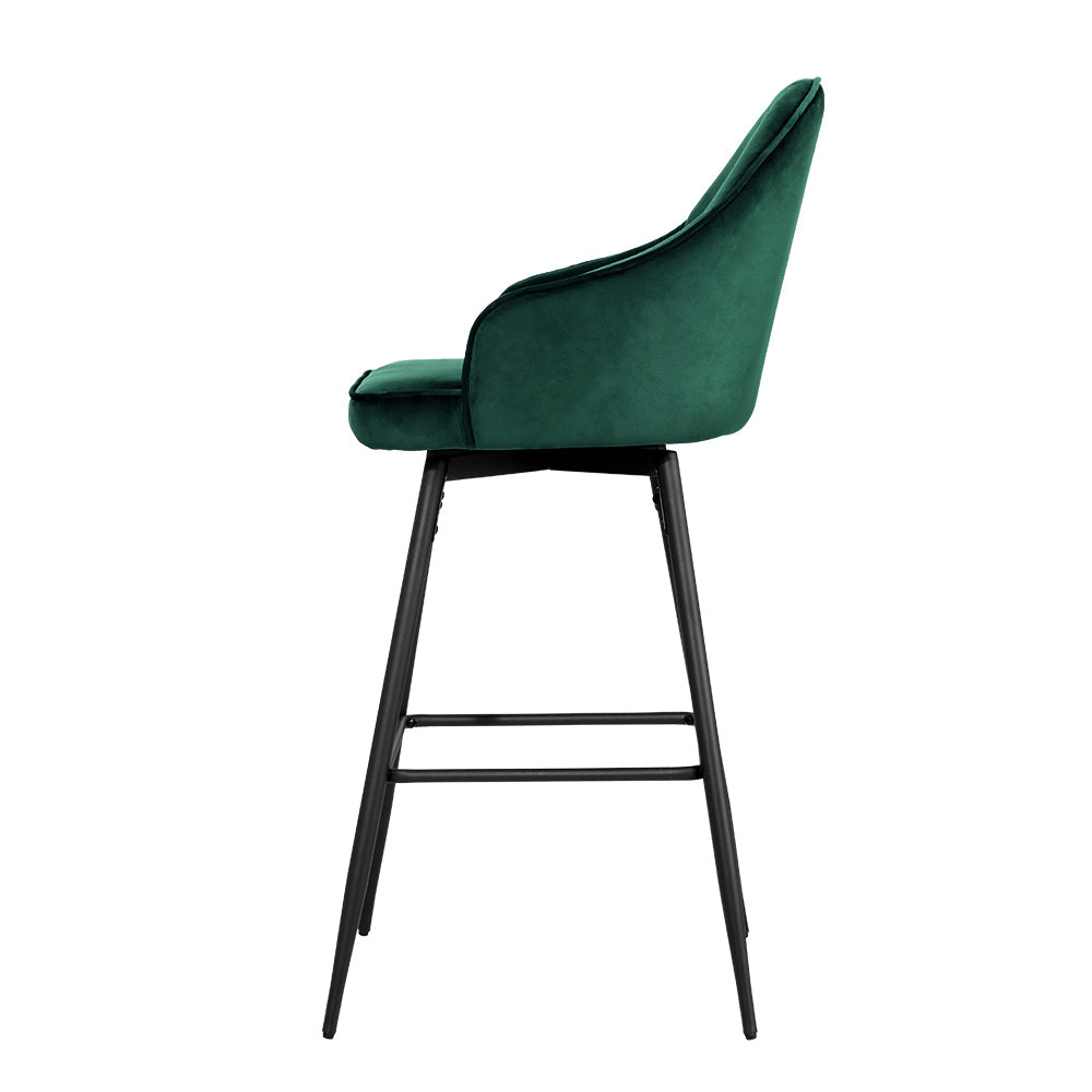 Artiss 2x Bar Stools Velvet Swivel Metal Legs Green-3