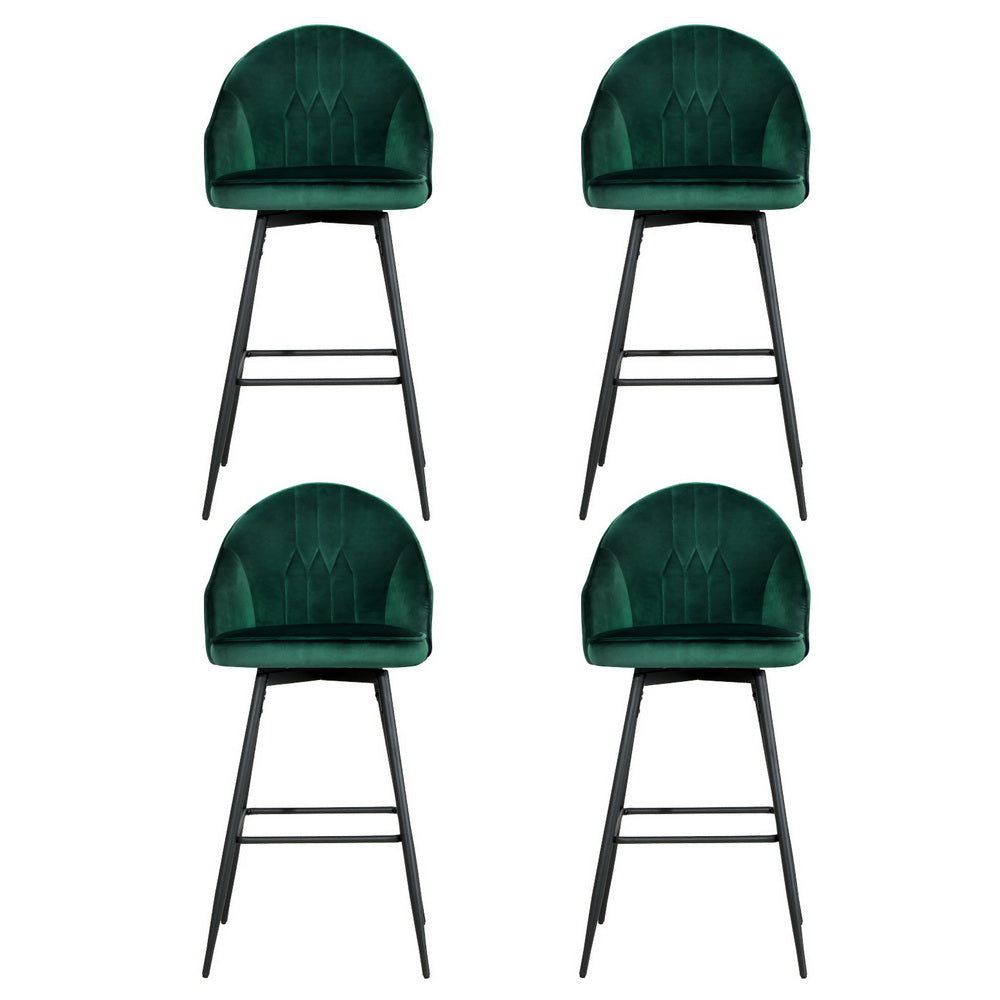 Artiss 4x Bar Stools Velvet Swivel Metal Legs Green-2