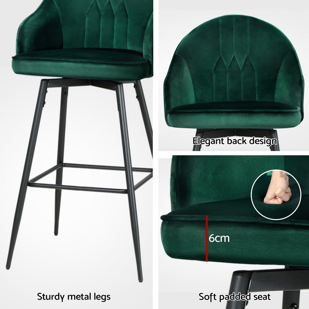 Artiss 4x Bar Stools Velvet Swivel Metal Legs Green-4