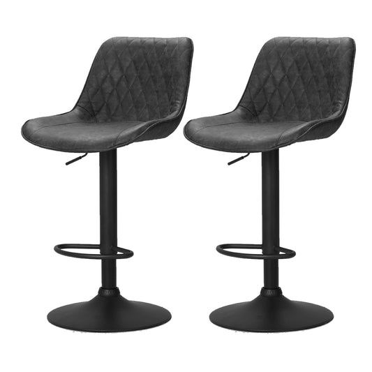 Artiss 2x Bar Stools Gas Lift Vintage Leather Black-0