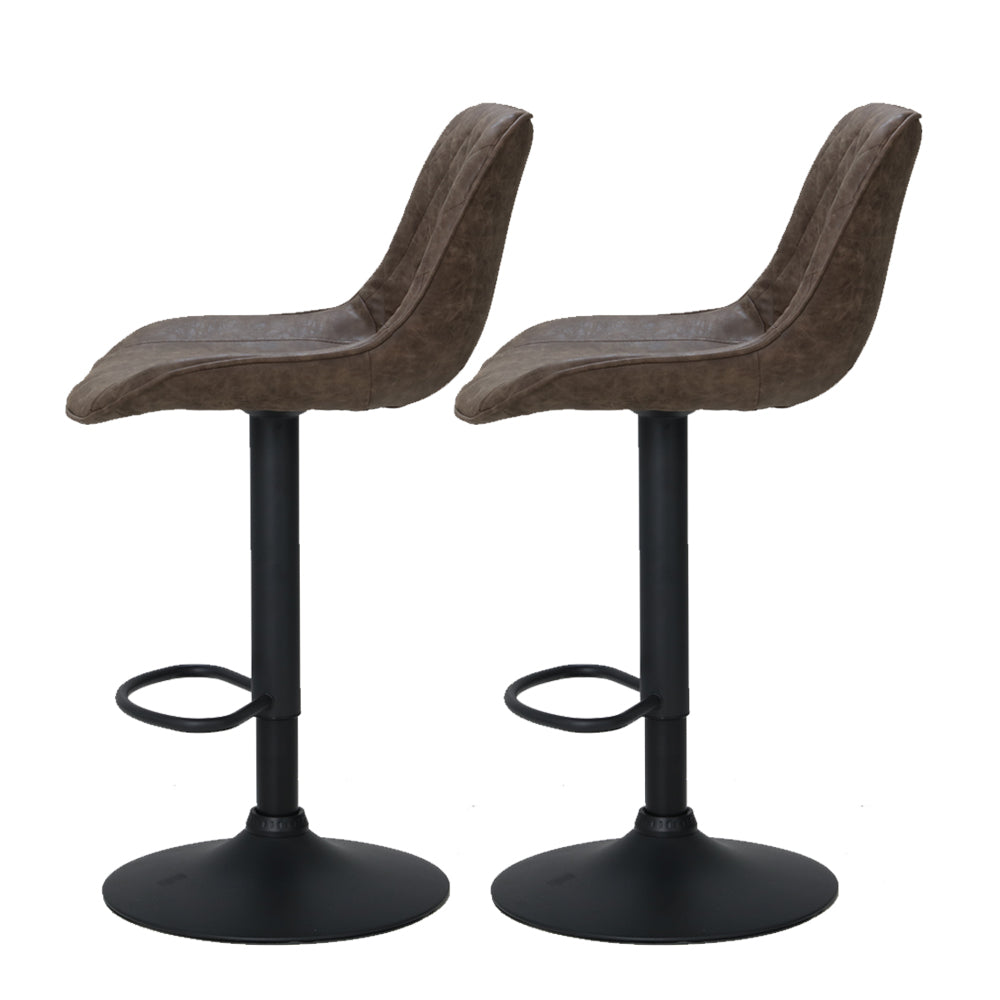 Artiss 2x Bar Stools Gas Lift Vintage Leather Brown-2