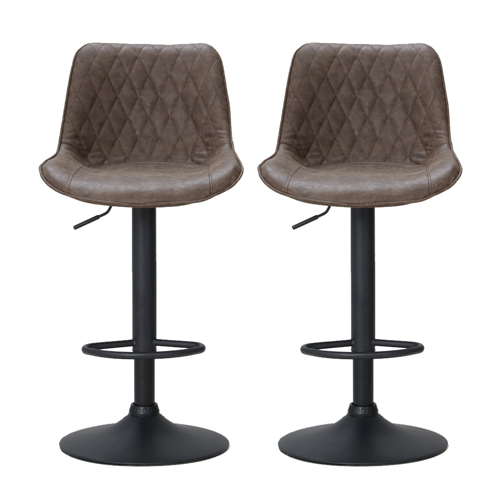 Artiss 2x Bar Stools Gas Lift Vintage Leather Brown-3