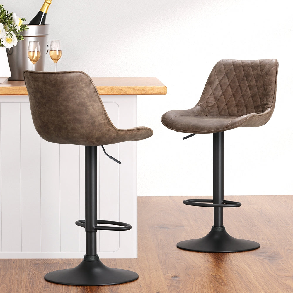 Artiss 4x Bar Stools Gas Lift Vintage Leather Brown-6