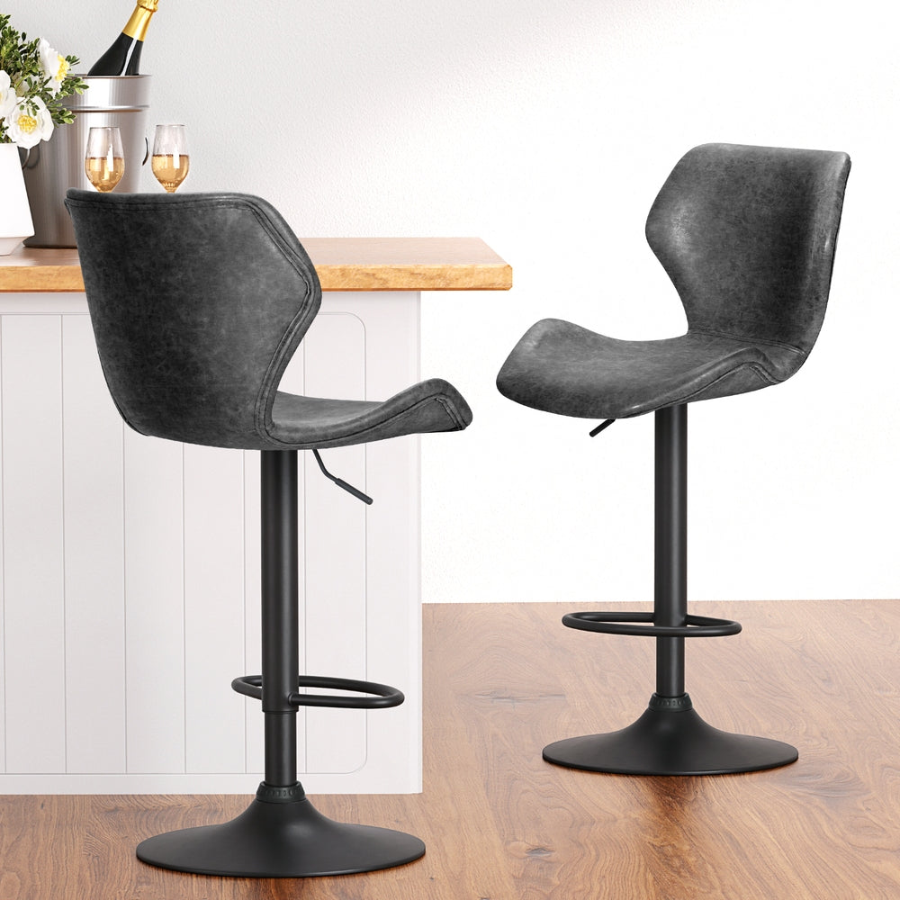 Artiss 4x Bar Stools Vintage Leather Gas Lift Black-6