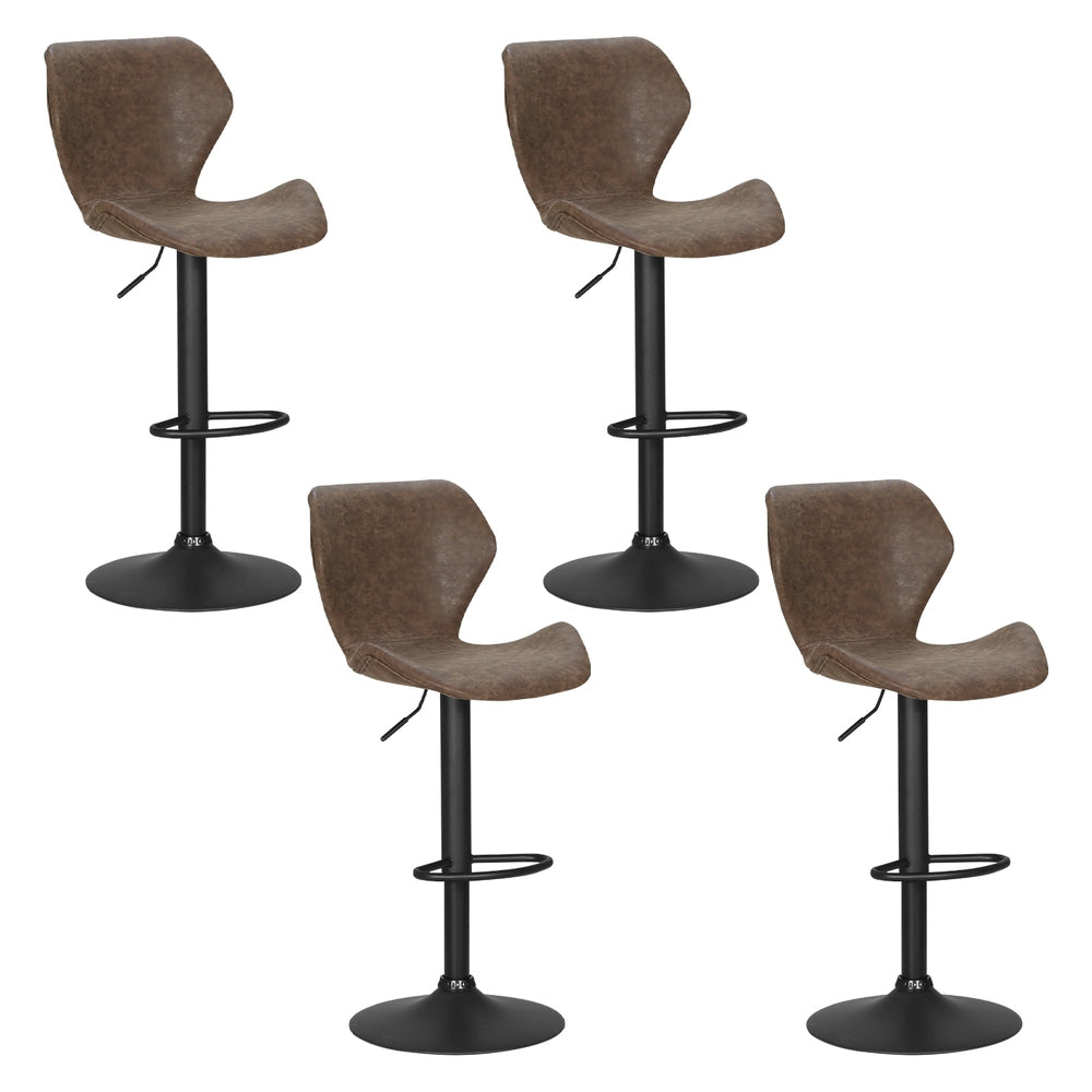 Artiss 4x Bar Stools Vintage Leather Gas Lift Brown-0