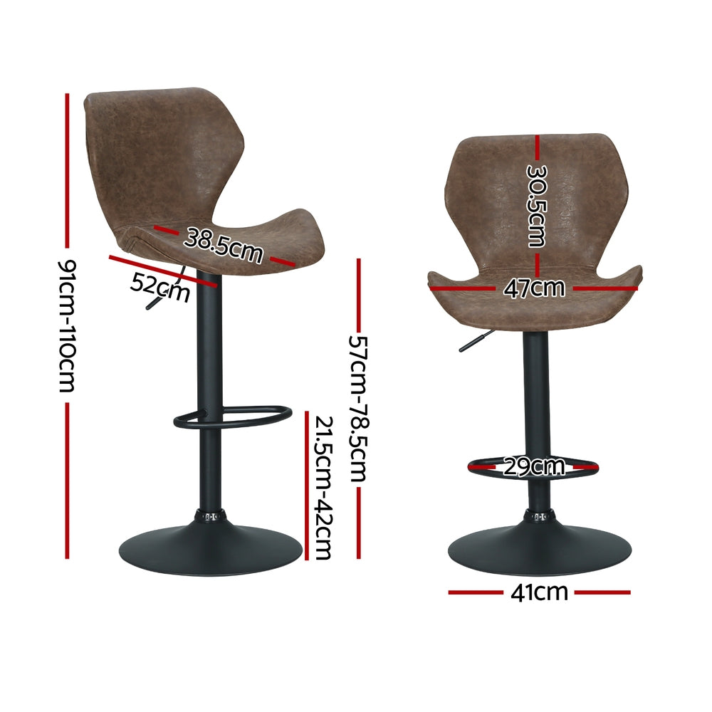 Artiss 4x Bar Stools Vintage Leather Gas Lift Brown-1