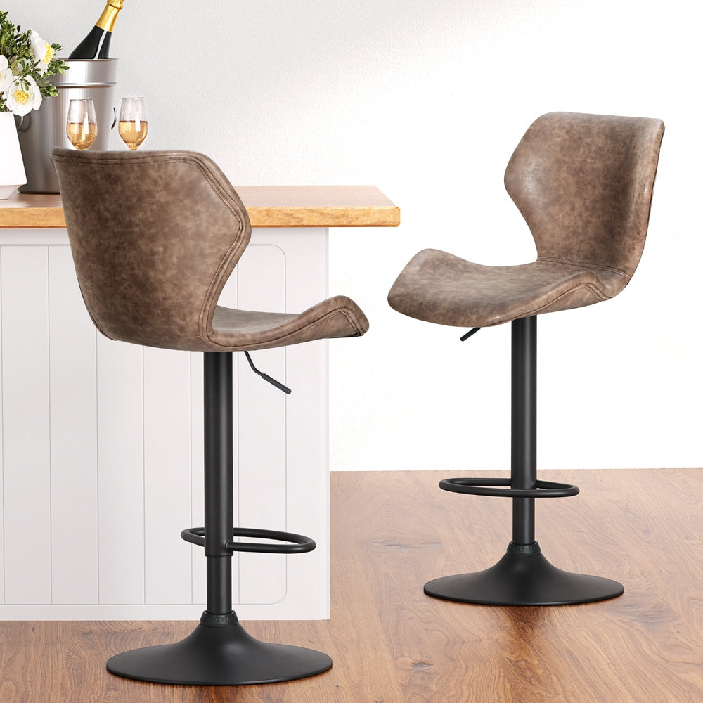 Artiss 4x Bar Stools Vintage Leather Gas Lift Brown-6