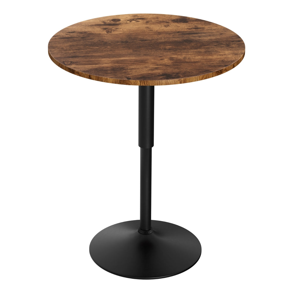 Artiss Height Adjustable Bar Table 360 Swivel Round Gaslift Design 60cm Rustic Brown Black-0