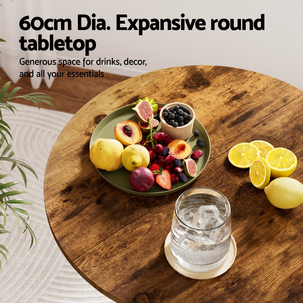 Artiss Height Adjustable Bar Table 360 Swivel Round Gaslift Design 60cm Rustic Brown Black-4