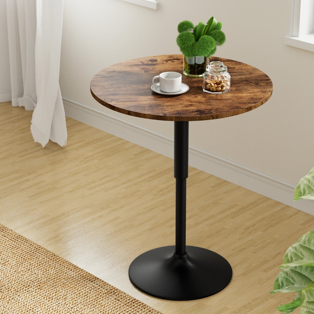 Artiss Height Adjustable Bar Table 360 Swivel Round Gaslift Design 60cm Rustic Brown Black-6