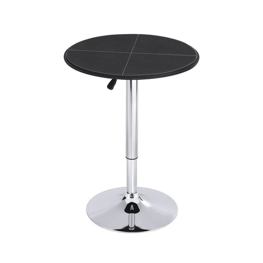 Artiss Bar Table Round Swivel Height Adjustable 62cm Modern PVC Leather Black-0
