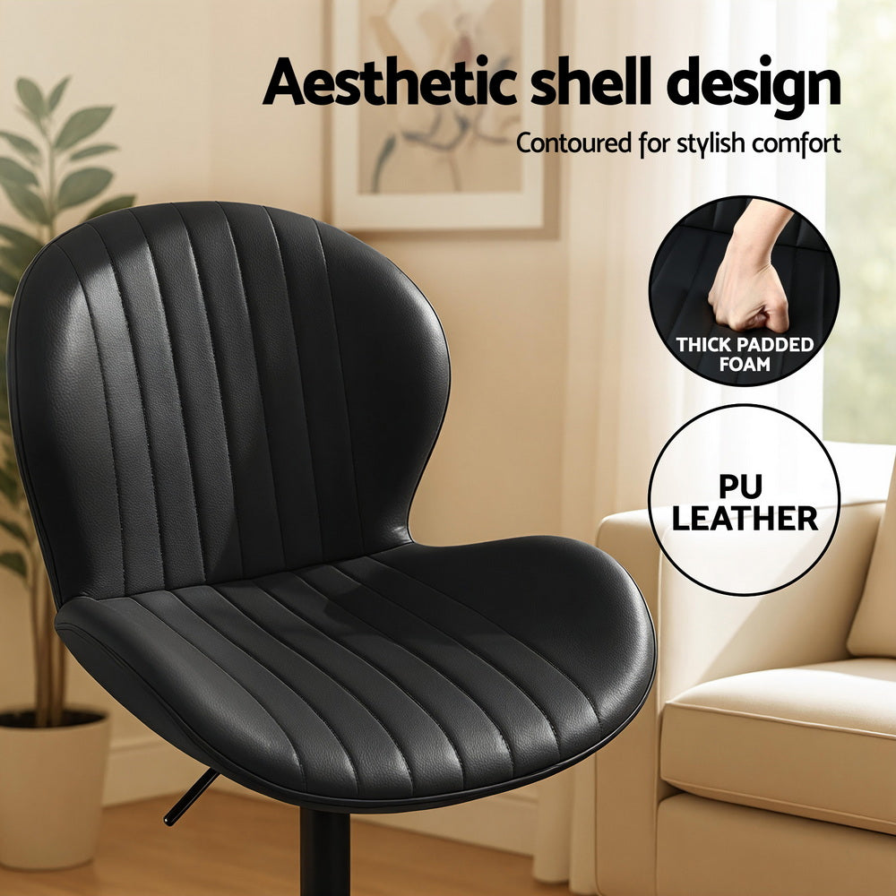 Artiss 2x Bar Stools Kitchen Swivel Gas Lift Counter Chair Shell Leather Black-4
