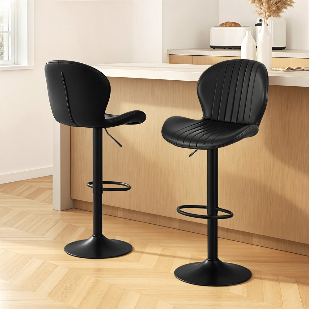 Artiss 2x Bar Stools Kitchen Swivel Gas Lift Counter Chair Shell Leather Black-6