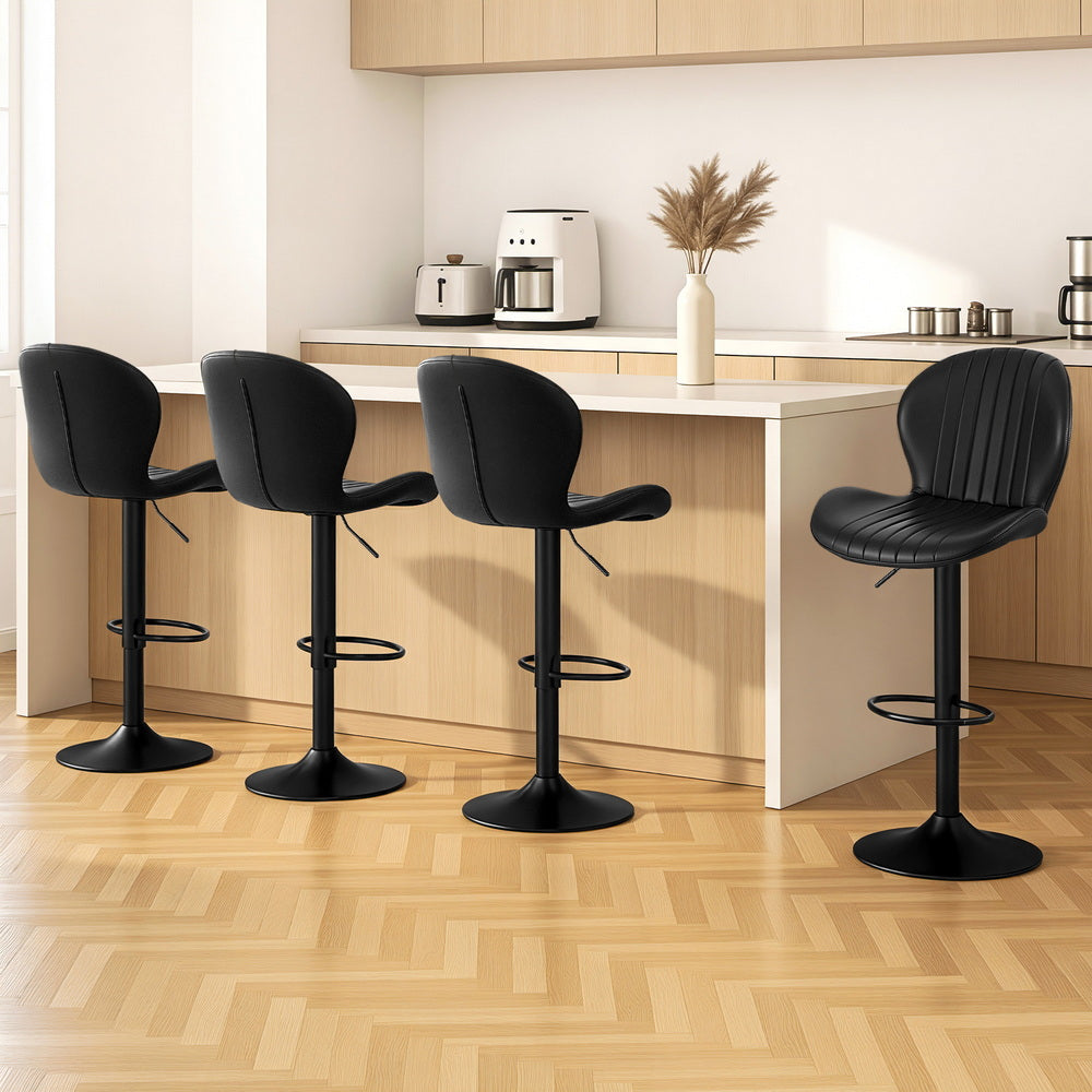 Artiss 4x Bar Stools Kitchen Swivel Gas Lift Counter Chair Shell Leather Black-6