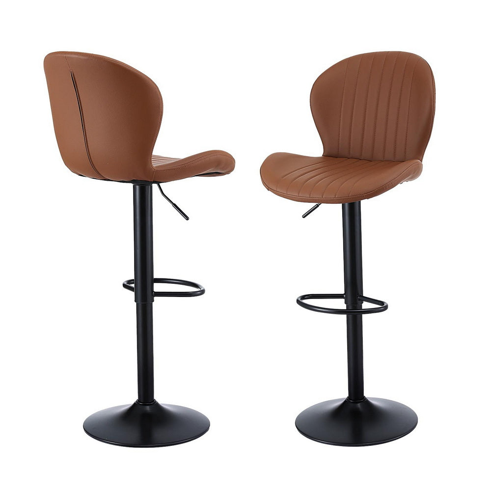 Artiss 2x Bar Stools Kitchen Swivel Gas Lift Counter Chair Shell Leather Brown-0