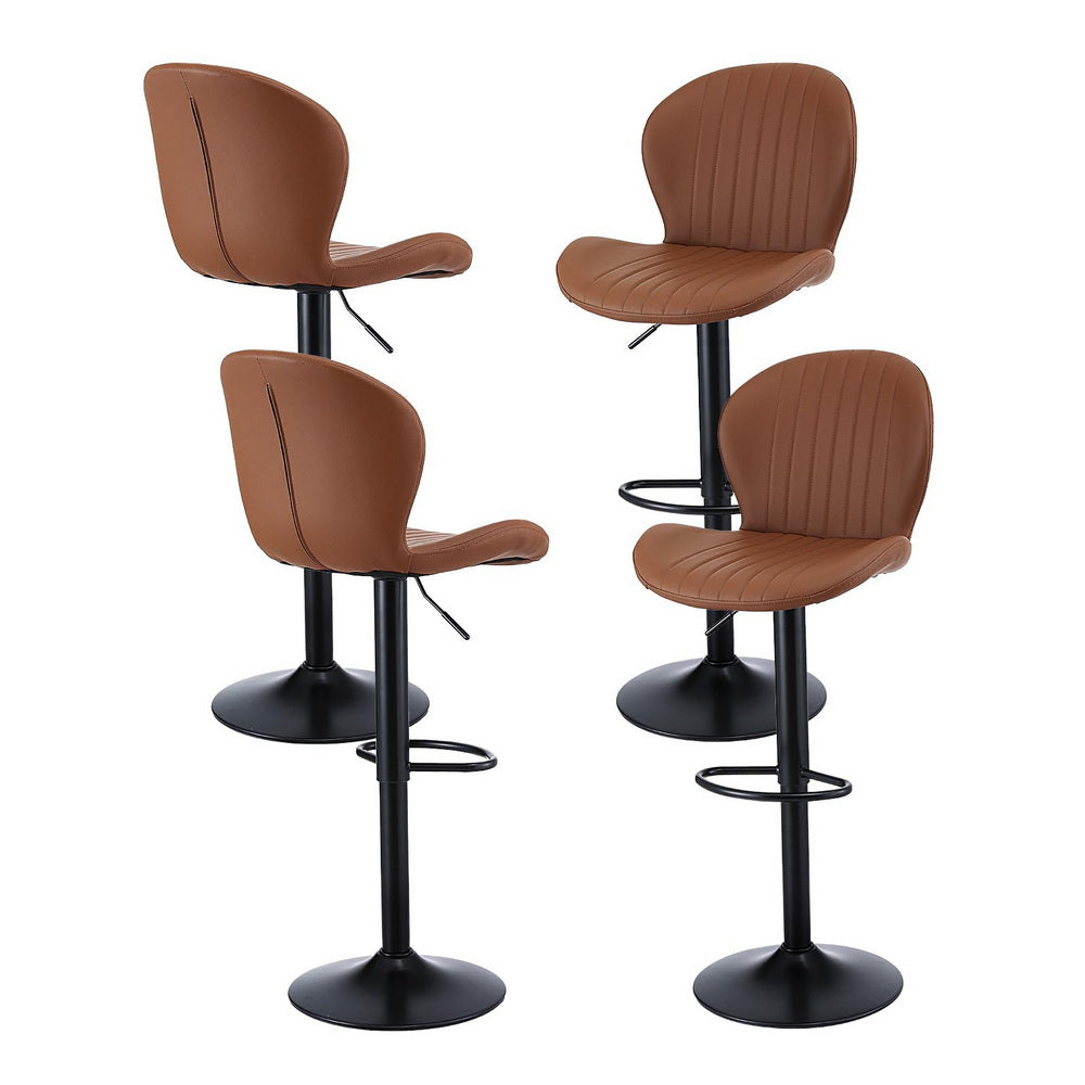 Artiss 4x Bar Stools Kitchen Swivel Gas Lift Counter Chair Shell Leather Brown-0