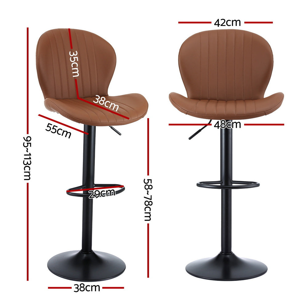 Artiss 4x Bar Stools Kitchen Swivel Gas Lift Counter Chair Shell Leather Brown-1