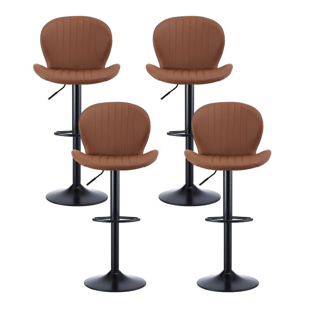Artiss 4x Bar Stools Kitchen Swivel Gas Lift Counter Chair Shell Leather Brown-2