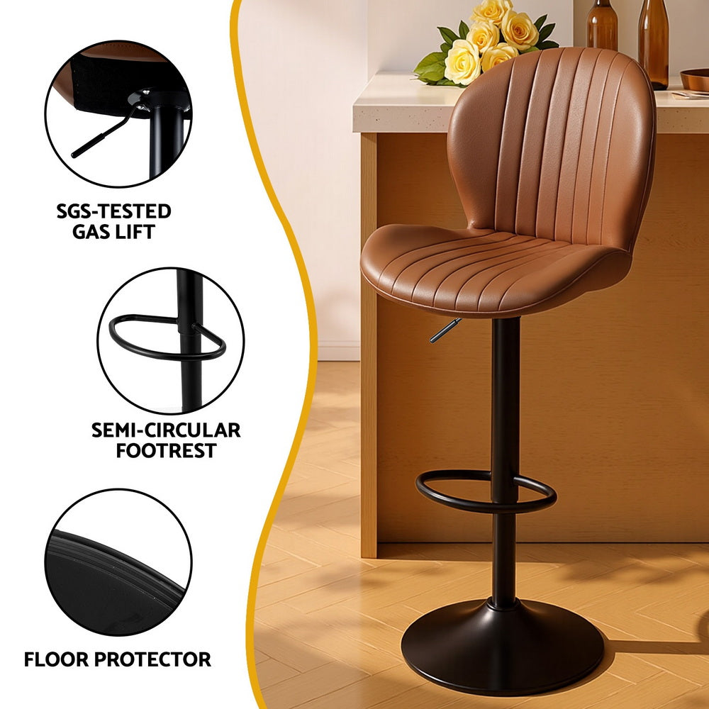 Artiss 4x Bar Stools Kitchen Swivel Gas Lift Counter Chair Shell Leather Brown-5