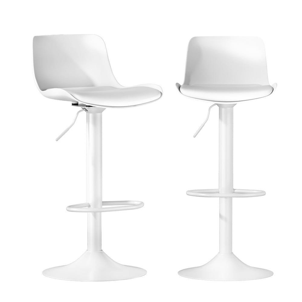 Artiss Bar Stools Kitchen Swivel Gas Lift Stool Leather Dining Chairs White x2-0