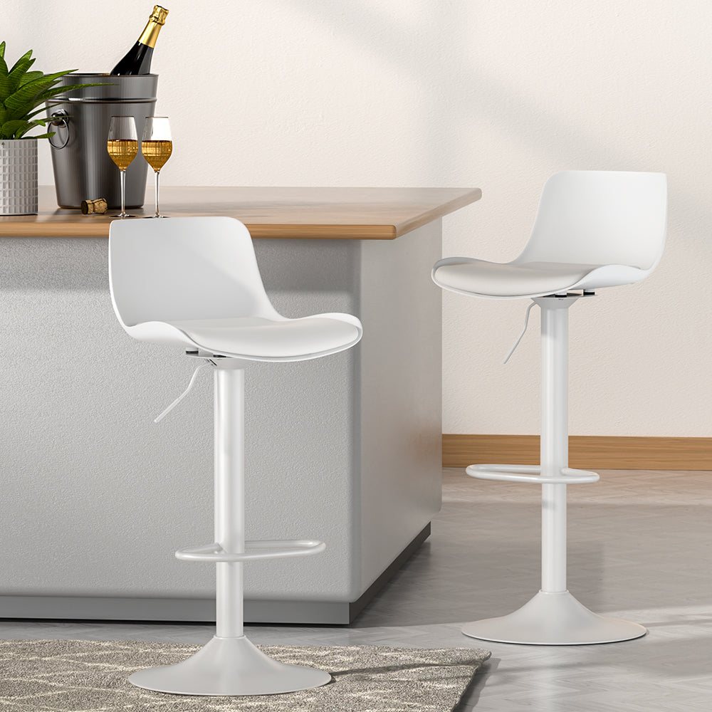 Artiss Bar Stools Kitchen Swivel Gas Lift Stool Leather Dining Chairs White x2-4