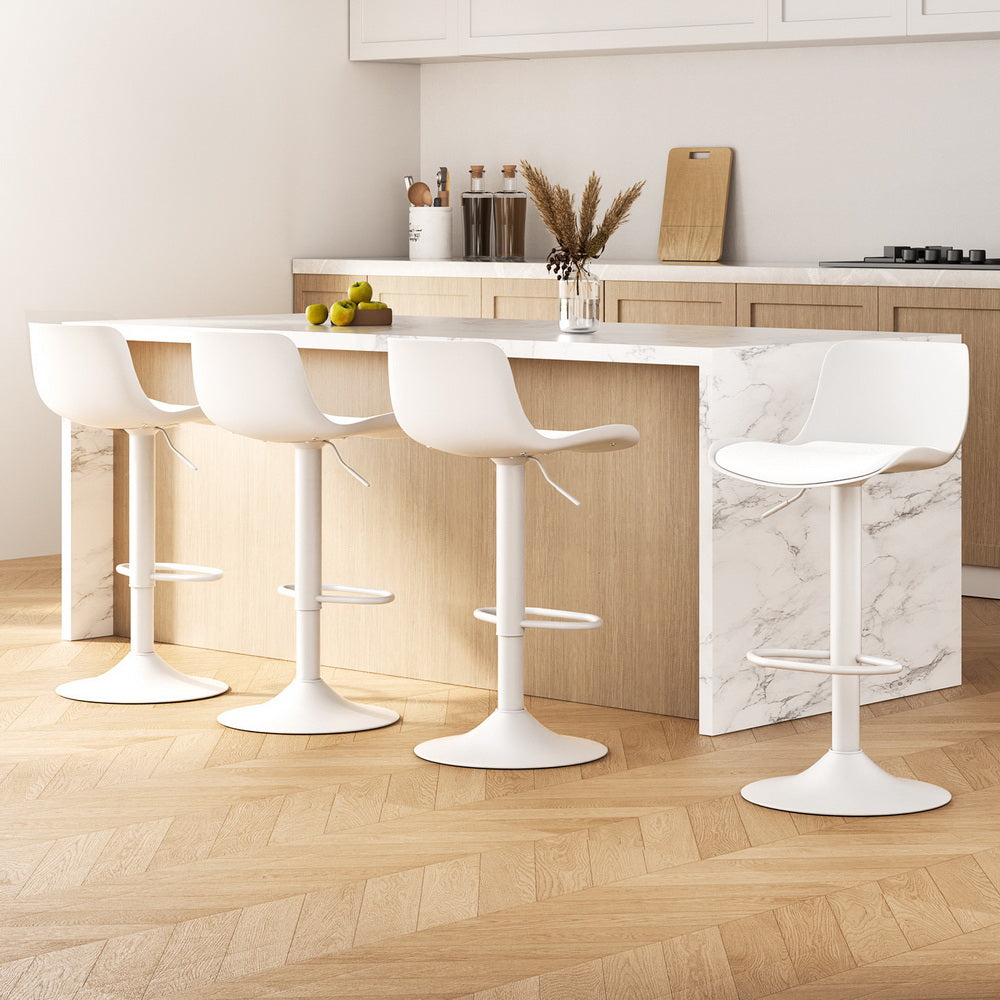 4x Artiss Bar Stools Kitchen Swivel Gas Lift Stool Leather Dining Chairs White-6